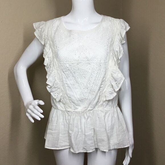 Hinge Eyelet Ruffle Top in Ivory B14 - Picture 1 of 5